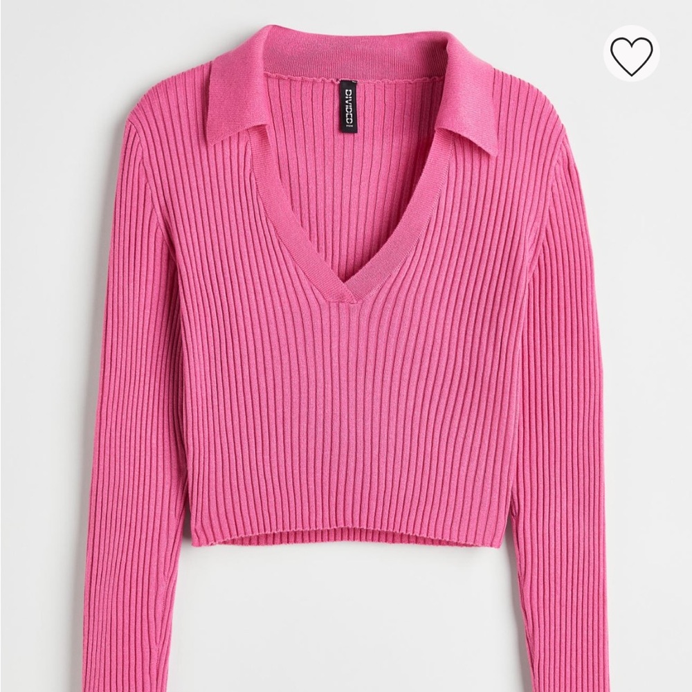 Collared rib knit top H&M pink